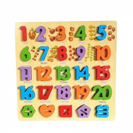 Puzzle din Lemn, Cifre 1-20 si Forme Matematice, Colorat, cu Piese 3D, 3 ani+, EduJucarii [2]