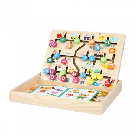 Jucarii educative - Joc Educativ din Lemn, Labirint cu Litere Magnetice,  Logical Thinking and puzzle Drawing Board, 3 ani+, EduJucarii