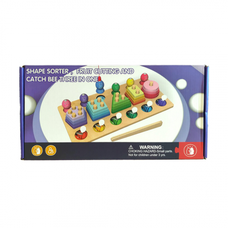 Aritmetic 3 in 1, sortator cu forme geometrice, joc de pescuit, prinde albinuta, Lemn, Joc educativ logaritmic, Montessori, 3 ani+, Edujucarii [11]