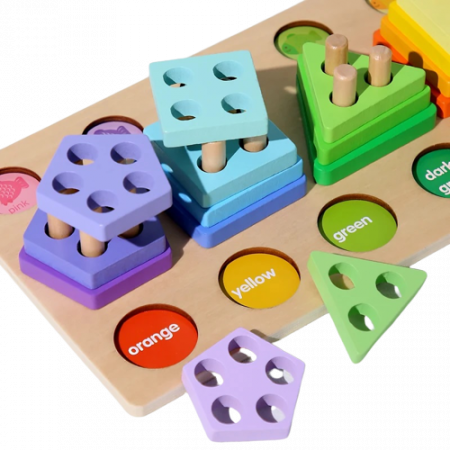 Aritmetic 3 in 1, sortator cu forme geometrice, joc de pescuit, prinde albinuta, Lemn, Joc educativ logaritmic, Montessori, 3 ani+, Edujucarii [7]