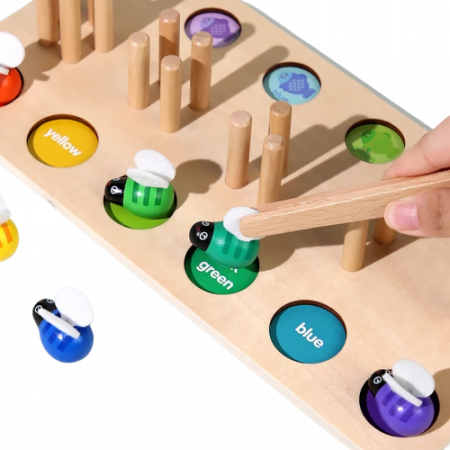 Aritmetic 3 in 1, sortator cu forme geometrice, joc de pescuit, prinde albinuta, Lemn, Joc educativ logaritmic, Montessori, 3 ani+, Edujucarii [1]