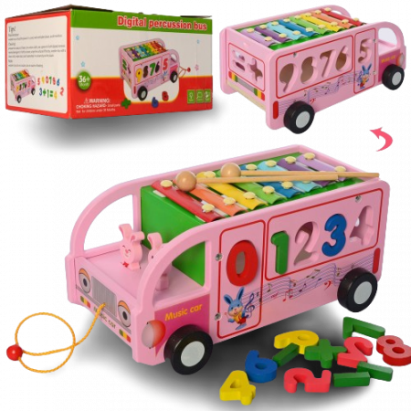Autobuz educativ cu cifre si xilofon, lemn, Digital Percussion Bus, 3 ani+, EduJucarii [5]