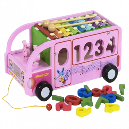 Centre de activitati - Autobuz educativ cu cifre si xilofon, lemn, Digital Percussion Bus, 3 ani+, EduJucarii