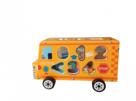 Autobuz scolar din Lemn cu Sortator de Cifre si Semne Operatii Matematice, Jucarie Educativa Montessori, Multicolora, Lemn, 18 Piese, 3 ani+, Edujucarii [5]