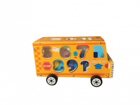 Autobuz scolar din Lemn cu Sortator de Cifre si Semne Operatii Matematice, Jucarie Educativa Montessori, Multicolora, Lemn, 18 Piese, 3 ani+, Edujucarii [3]
