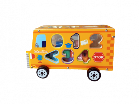 Autobuz scolar din Lemn cu Sortator de Cifre si Semne Operatii Matematice, Jucarie Educativa Montessori, Multicolora, Lemn, 18 Piese, 3 ani+, Edujucarii [1]
