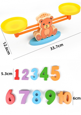 Balanta Ursulet, Invata matematica, Jucarie educativa STEM pentru copii si joc de invatare a numerelor, Lemn, Montessori, 3 ani+, EduJucarii [6]
