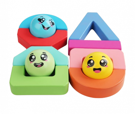 Blocuri creative de constructie si echilibru din lemn, Smiley Face, 11 piese, cartonase cu modele, multicolor, 3 ani +, EduJucarii [1]