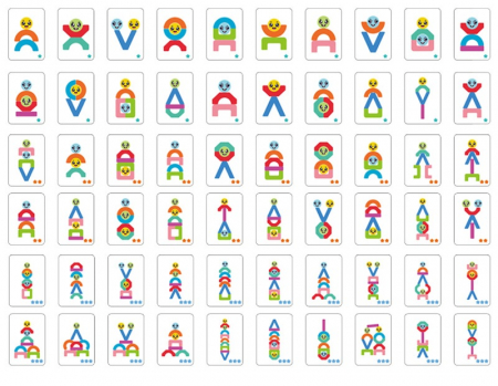 Blocuri creative de constructie si echilibru din lemn, Smiley Face, 11 piese, cartonase cu modele, multicolor, 3 ani +, EduJucarii [6]