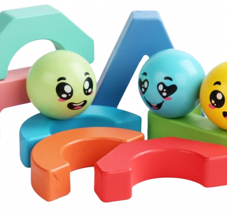 Blocuri creative de constructie si echilibru din lemn, Smiley Face, 11 piese, cartonase cu modele, multicolor, 3 ani +, EduJucarii [2]