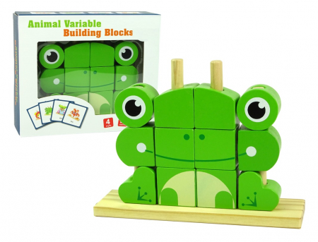 Jucarii interactive - Blocuri creative de construit din lemn, broscuta, 12 piese, multicolor, 18 luni+, EduJucarii