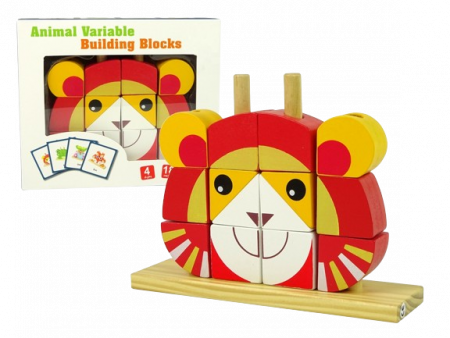 Jucarii interactive - Blocuri creative de construit din lemn, Leu, 12 piese, multicolor, 18 luni+, EduJucarii