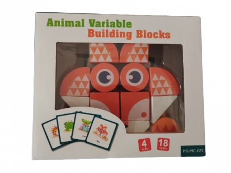 Blocuri creative de construit din lemn, Vulpe, 12 piese, multicolor, 18 luni+, EduJucarii [8]