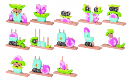 Blocuri creative de construit din lemn, Bufnita, 12 piese, multicolor, 18 luni+, EduJucarii [5]