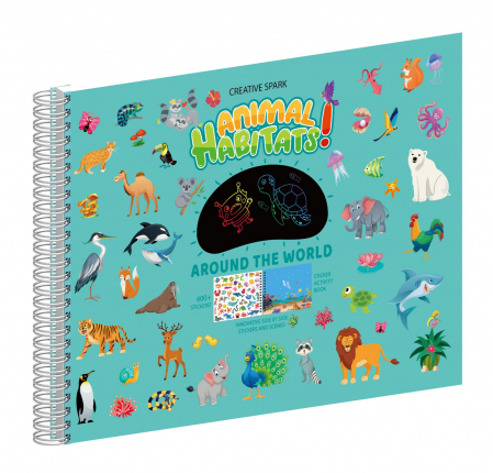 Pictura si desen - Caiet de activitati  pentru copii, autocolante si imagini de colorat, Habitatul Animalelor, EduJucarii, 4 ani+