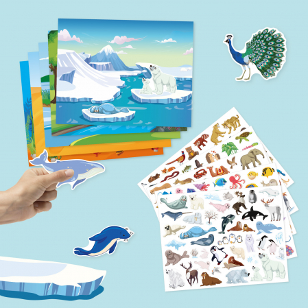 Carte cu autocolante reutilizabile si rezistente la apa pentru copii, Animale, 5 planse, 200 piese, 3 ani+, EduJucarii [2]
