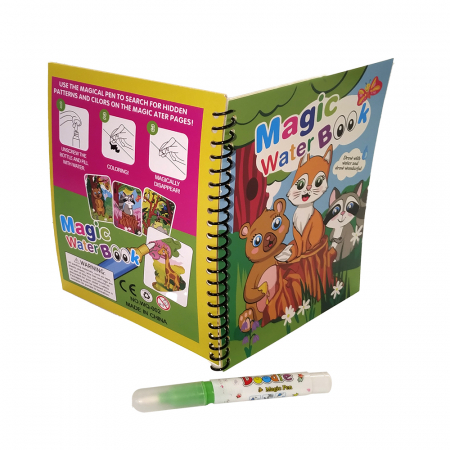 Carte de colorat cu apa, reutilizabila, 8 pagini, 4 imagini, Magic Water Book, animale de padure [1]