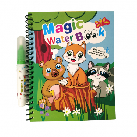 Carte de colorat cu apa, reutilizabila, 8 pagini, 4 imagini, Magic Water Book, animale de padure [0]