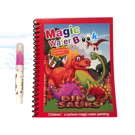 Jucarii interactive - Carte de colorat cu apa, reutilizabila, 8 pagini, 4 imagini, Magic Water Book, dinozauri