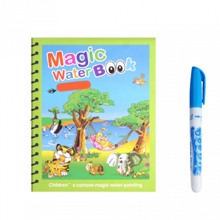 Carte de colorat cu apa, reutilizabila, 8 pagini, 4 imagini, Magic Water Book, Animale diverse [0]