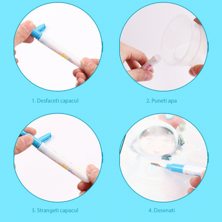 Carte de colorat cu apa, reutilizabila, 8 pagini, 4 imagini, Magic Water Book, Animale diverse [3]