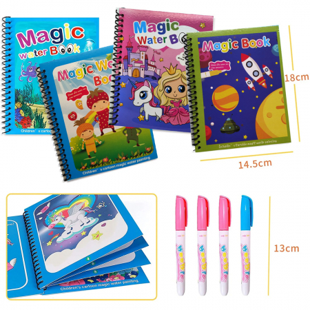 Carte de colorat cu apa, reutilizabila, 8 pagini, 4 imagini, Magic Water Book, Animale diverse [7]