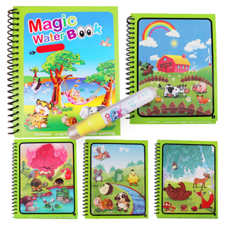 Carte de colorat cu apa, reutilizabila, 8 pagini, 4 imagini, Magic Water Book, Animale diverse [2]