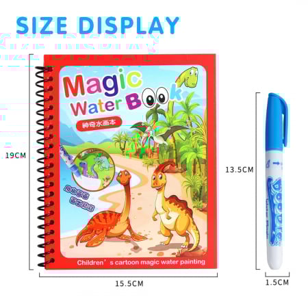 Carte de colorat cu apa, reutilizabila, 8 pagini, 4 imagini, Magic Water Book, Dino [1]