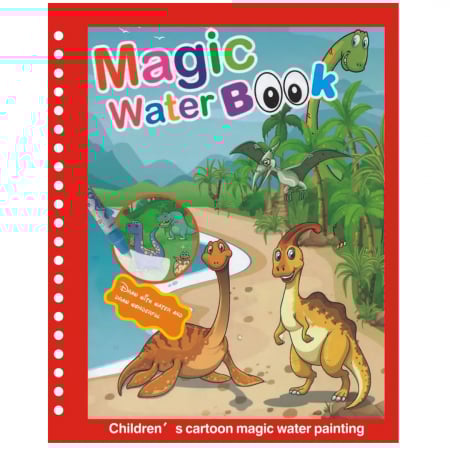 Jucarii interactive - Carte de colorat cu apa, reutilizabila, 8 pagini, 4 imagini, Magic Water Book, Dino