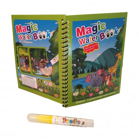 Carte de colorat cu apa, reutilizabila, 8 pagini, 4 imagini, Magic Water Book, jungla [2]