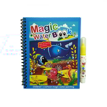Jucarii si jocuri educative - Carte de colorat cu apa, reutilizabila, 8 pagini, 4 imagini, Magic Water Book, Ocean