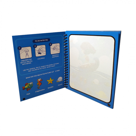 Carte de colorat cu apa, reutilizabila, 8 pagini, 4 imagini, Magic Water Book, Ocean [1]