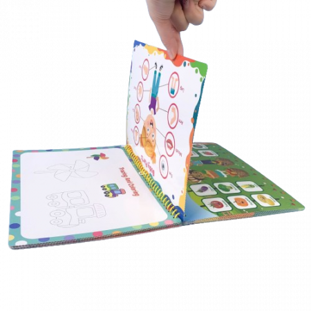 Carte interactiva si educativa pentru copii, My Preschool Busy Book 1, 32 pagini activitati multiple, stickere repozitionabile, Limba Engleza, 3 ani+, EduJucarii [11]