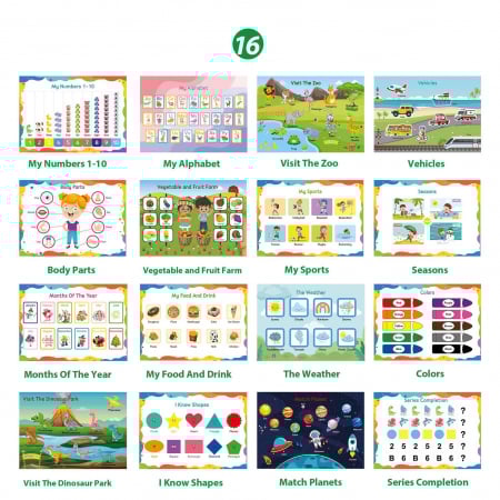 Carte interactiva si educativa pentru copii, My Preschool Busy Book 1, 32 pagini activitati multiple, stickere repozitionabile, Limba Engleza, 3 ani+, EduJucarii [1]