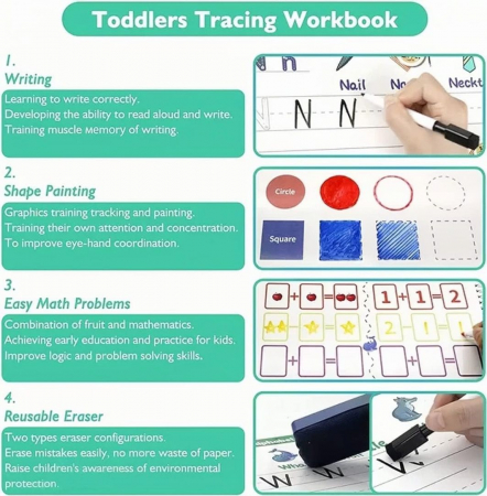 Carte interactiva si educativa pentru copii, Learn to Write, 40 pagini activitati multiple, Invata literele si cifrele, Limba Engleza, 3 ani+, EduJucarii [7]