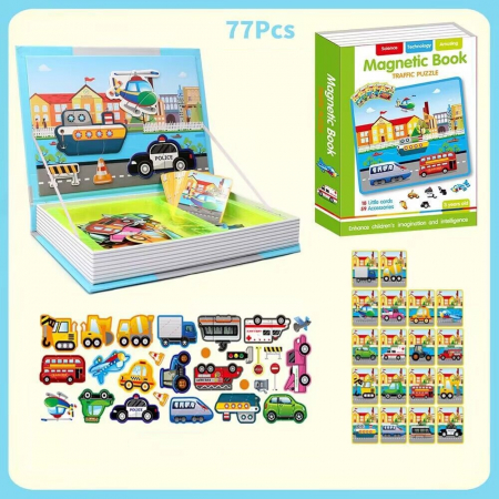 Jucarii interactive - Carte magnetica Trafic Puzzle, 77 piese, + 3 ani