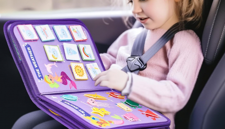 Carte Montessori din fetru, senzoriala, cu activitati, 8 pagini cu activitati, sirene, litere, cifre, vietati marine, 28.5 x 22.8 x 5.5 cm, EduJucarii [5]