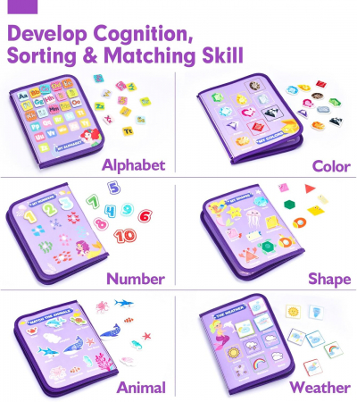Carte Montessori din fetru, senzoriala, cu activitati, 8 pagini cu activitati, sirene, litere, cifre, vietati marine, 28.5 x 22.8 x 5.5 cm, EduJucarii [2]