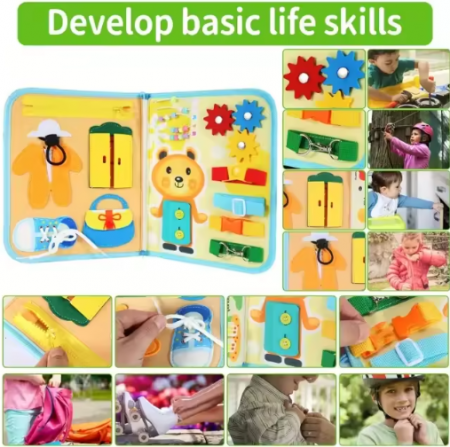 Carte Montessori din fetru, senzoriala, cu activitati, 10 pagini cu activitati, litere, cifre, fructe, animale, puzzle, siretuit, 28 x 20 cm, 3 ani+, EduJucarii [3]