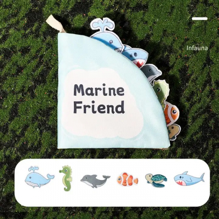 Carte senzoriala din panza pentru bebelusi, anti-rupere,  Marine Friend, 14 x 14 cm x 1,4 cm, +12 luni [6]