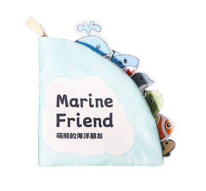 Jucarii interactive bebelusi - Carte senzoriala din panza pentru bebelusi, anti-rupere,  Marine Friend, 14 x 14 cm x 1,4 cm, +12 luni