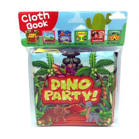 Carte senzoriala fosnitoare pentru bebelusi, cu animalute colorate, Dino Party, 4 pagini, 8 fete, 10 cm x 2,5 cm x 9 cm - EDUJUCARII [1]