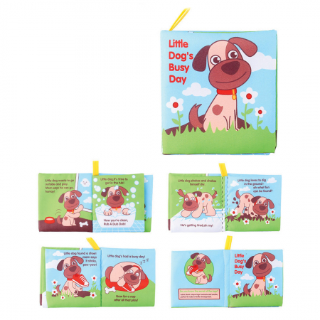 Carte senzoriala fosnitoare pentru bebelusi, cu animalute colorate, Little dog, 4 pagini, 8 fete, 10 cm x 2,5 cm x 9 cm - EDUJUCARII [0]