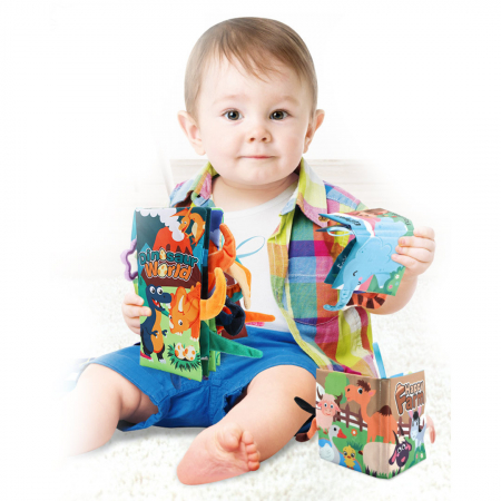 Carte senzoriala fosnitoare pentru bebelusi, cu animalute colorate, Dinosaur world, 17 x 22.5 cm [2]