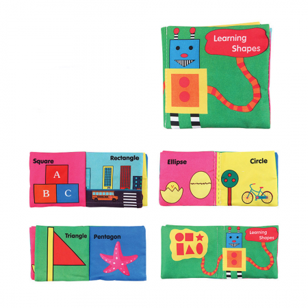 Jucarii interactive bebelusi - Carte senzoriala fosnitoare pentru bebelusi, cu animalute colorate, Shapes, 4 pagini, 8 fete, 10 cm x 2,5 cm x 9 cm - EDUJUCARII