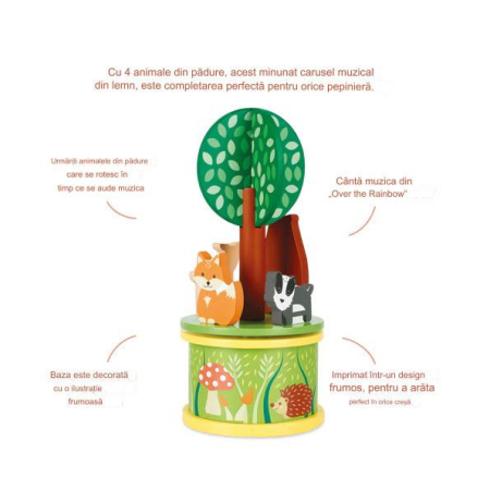 Carusel muzical cu animale de padure, Orange Tree Toys [3]