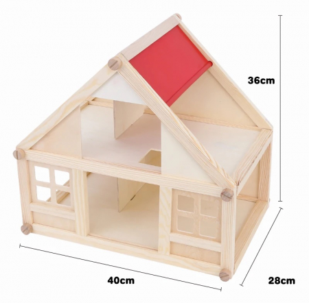 Casuta de papusi din lemn  cu 4 seturi de mobilier, 2 nivele, 20 de piese de mobilier in miniatura, 3 ani + [2]