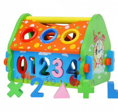 Casuta din Lemn cu Bile, Ciocan, Sortator de Forme Geometrice si Litere, Jucarie Educativa Montessori, Multicolora, Lemn, 20 Piese, 3 ani+, Edujucarii [1]