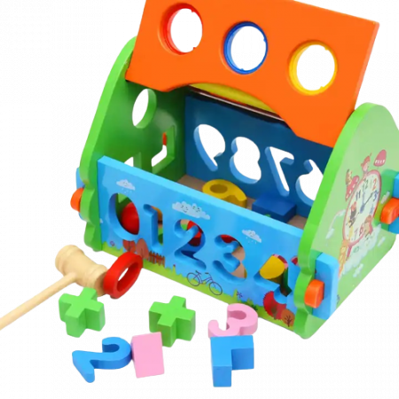 Casuta din Lemn cu Bile, Ciocan, Sortator de Forme Geometrice si Litere, Jucarie Educativa Montessori, Multicolora, Lemn, 20 Piese, 3 ani+, Edujucarii [9]