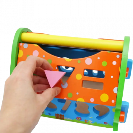Casuta din Lemn cu Bile, Ciocan, Sortator de Forme Geometrice si Litere, Jucarie Educativa Montessori, Multicolora, Lemn, 20 Piese, 3 ani+, Edujucarii [7]